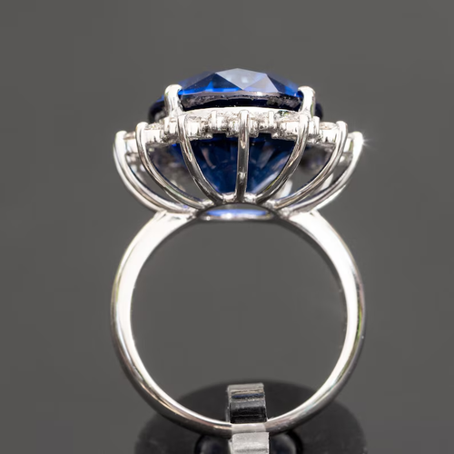 8.76 CT Oval Cut Natural Sapphire & Diamond Engagement Ring 14K White Gold Sz 7 - Picture 3 of 7