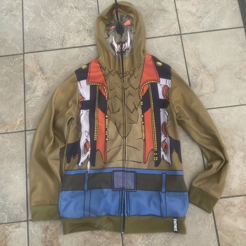 Fortnite Cosplay Brown Werewolf Zip Hoodie Mesh Face 18/20 Costume