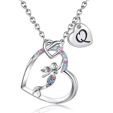 Mermaid Necklace for Little Girls - Initial Heart Necklace Mermaid Tail Gifts Je