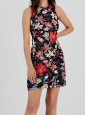 Sam Edelman Womens Black Sleeveless Floral Sheath Mini Dress Size 8