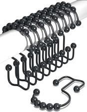 Black Shower Curtain Hooks Rust Proof Double Sided Set of 12 - Stainless Steel