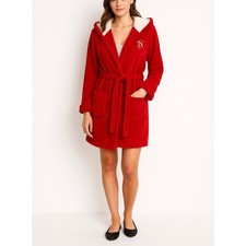 Victoria's Secret Red Sherpa Hooded Robe Women's Medium Plush Belted Bathrobe