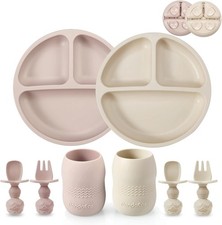 Platos Con Cucharas De Silicona 4 Set Para Bebes Comida 6 Meses Forma Cangrejo