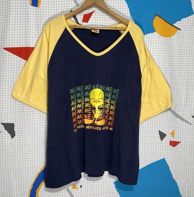 Vintage 90s Looney Tunes Tweety Tshirt 2XL All About Me Retro Raglan Two Tone