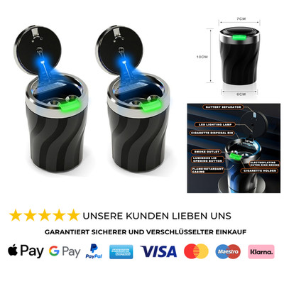 2x Aschenbecher Auto, mit Deckel, Automatisches LED Licht, Geruchsdicht