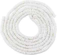 46 Inch White Heishi Beads for Jewelry Making, 8mm Puka Shells Bead Strand, N...
