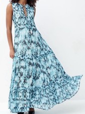 Hugo Boss Flared A-line fit in tiered ruffles Maxi Dress Blue Size 10