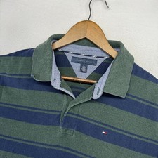 Vintage Tommy Hilfiger Rugby Polo Shirt Men's XL Green Blue Colorblock Flag y2k