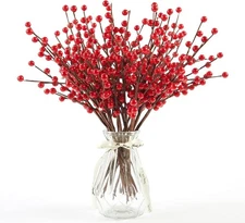 36 Pack Red Berry Stems - 12.6'' Holly Berry Stems, Red Berries Christmas Dec...