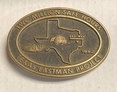 1982 Two Million Safe Hours Texas Eastman Project Solid Brass Belt Buckle Award