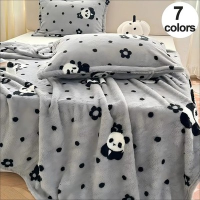 Cute Panda Checkered Plush Throw Blanket, Soft Cozy Fluffy Grid Pattern Bed Blan