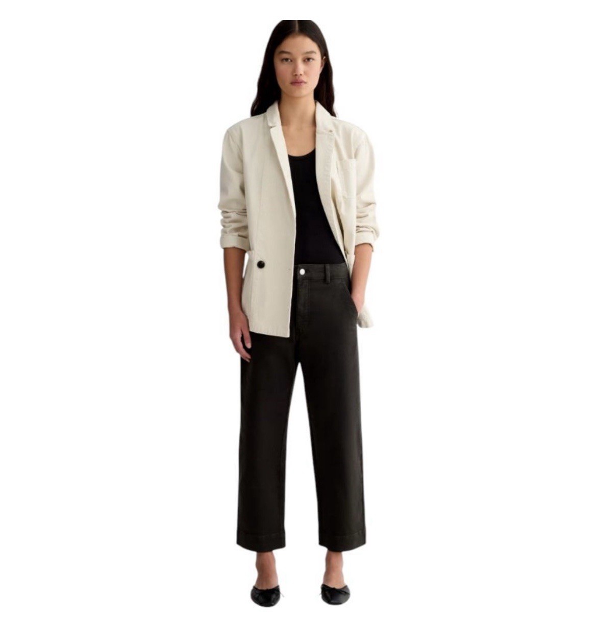 Everlane Pants Womens 6 Black Wide Leg Utility Stretch High Rise Casual Cotton