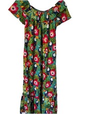 VTG 90s Hilo Hattie Floral Tropical Toucan Maxi Muumuu Dress M Hawaiian Bright