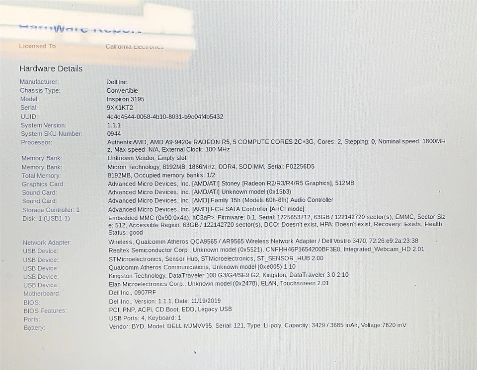 Dell Inspiron 3195 Laptop AMD A9-9420e 1.80GHZ 11.6" Touch 8GB 64GB Windows 10 - Image 2 of 4