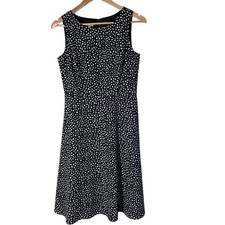 Talbots A-Line Dress Womens 6 Black White Abstract Dot Sleeve Fit Flare