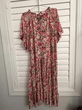 Gigio pink with gray and tan florals dress size Large 