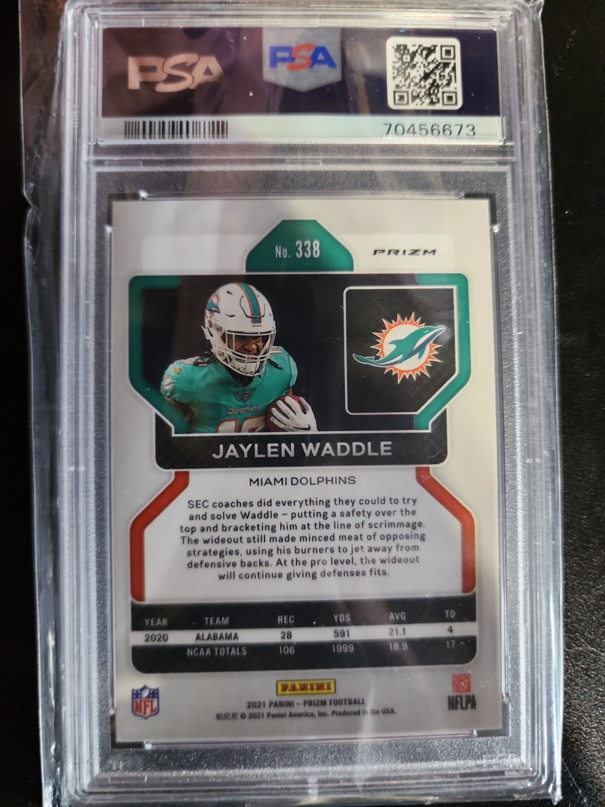 2021 Prizm Jaylen Waddle Pink Prizm Rc Psa10 view 2