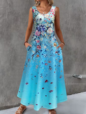 Ladies Lightweight Sleeveless Summer Floral Maxi Dress Size 26 (5 XL )