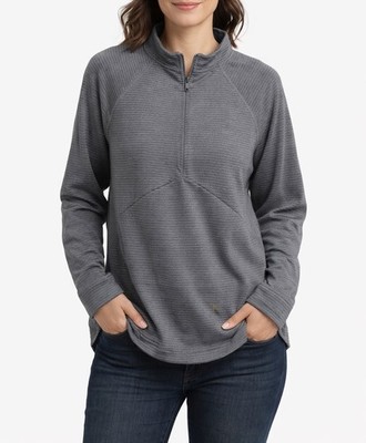 Eddie Bauer Womens XL Gray 1/4 Zip Pullover Waffle Knit Top Small Spot