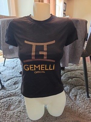 Gemelli Official 100% Cotton Black with Gold Bling Woman's Top NWT New in Bag