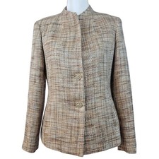 TALBOTS 4 Brown Beige Woven Tweed Blazer Fitted Jacket Italian Fabric Tailored