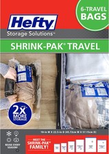 Hefty Shrink-Pak Large Travel Bags - 6 Bags, White/Light Gray