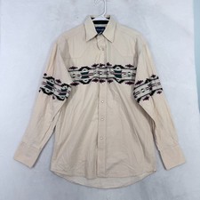 Wrangler Pearl Snap Shirt Mens L Cream Aztec Western Cowboy
