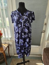 Vintage Aria Dark Blue Floral Nightgown Sz Medium