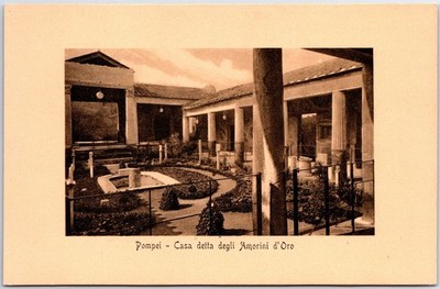 VINTAGE POSTCARD THE GARDEN AT THE HOUSE OF THE GOLDEN CUPIDS IN POMPEI ITALY