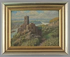 Painting Burg Gutenfels Oil on Wood c.1900 Framed 31x25cm Profil Frame 19560044