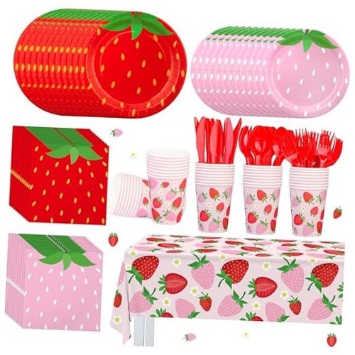 Strawberry Party Tableware Set Strawberry Theme Paper Plates Napkins Cups