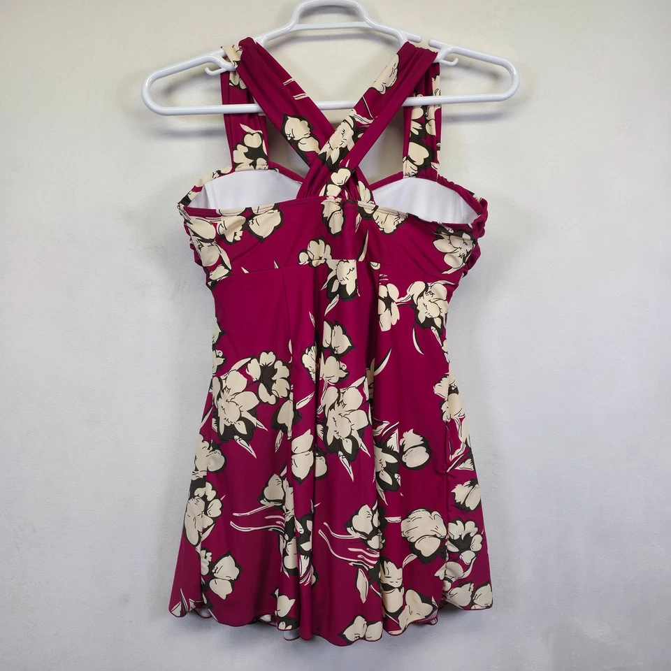 COCOPEAR One Piece Swimsuit Dress Womens 2XL Pink Floral Tummy Control Ruched - Image 3 of 4