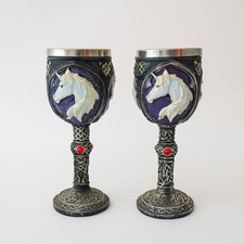 Medieval UNICORN FANTASY Chalices Goblets x2 Pair of - Celtic Wine Glasses