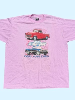 Vintage Chevrolet Now And Then Truck T Shirt Pink Chevy Pickup USA XL