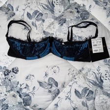 Frederick  s Of Hollywood Blue Velvet Black balconette bra