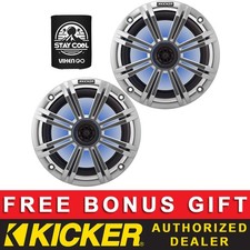 KICKER OEM REPLACEMENT 8" COAXIAL BOAT/MARINE LED SPEAKERS 4OHM SILVER PAIR