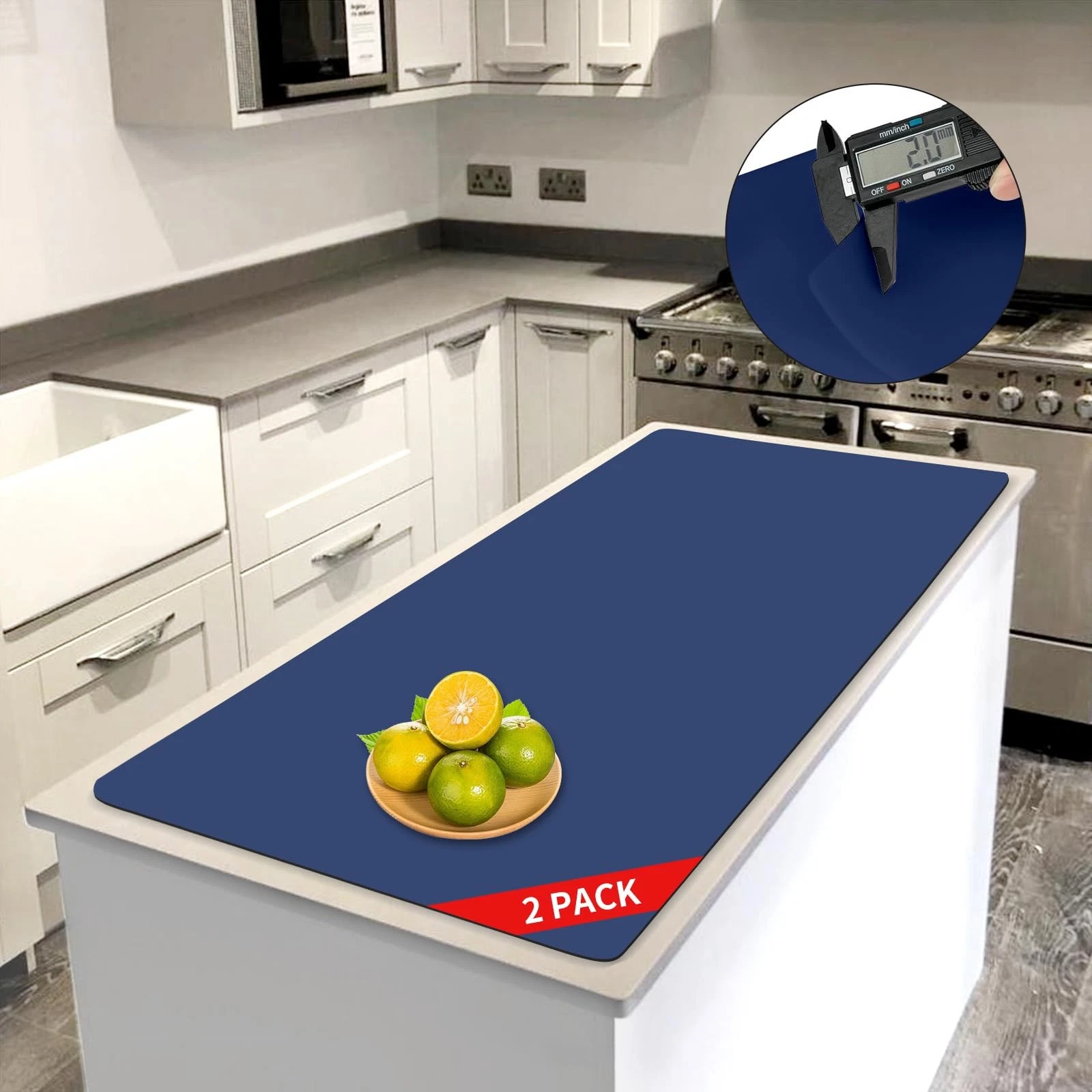 2MM Extra Thick Silicone Kitchen Counter Mat, 47.2" x 23.6" NonSlip Heat Resi...