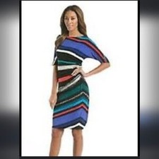 Evan Picone Shelth Dress Multicolor Elbow Sleeve Rushed Side