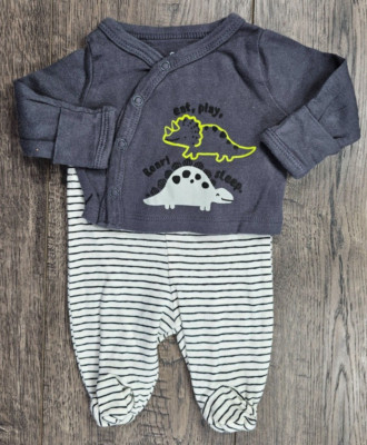 Baby Boy Clothes Gerber Preemie 2pc Gray Dinosaur Footed Outfit