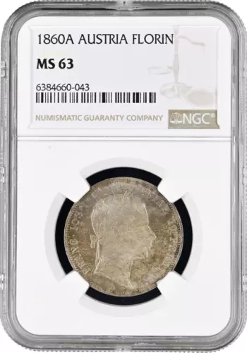 Austria 1 florin 1860 A, NGC MS63, "Emperor Franz Joseph I (1848 - 1916)"