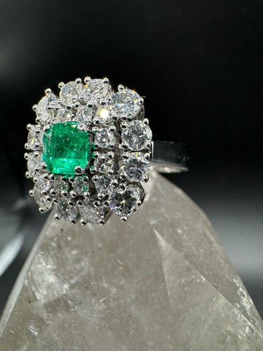 Ring 585 Weißgold Cocktailring Smaragd 14 Karat mit feinen Brillanten 2,36 Karat - Bild 6 von 14