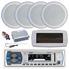 Pyle Bluetooth Marine Radio,Cover, Antenna,Amp w/Kit, 4x 5.25" 20W White Speaker