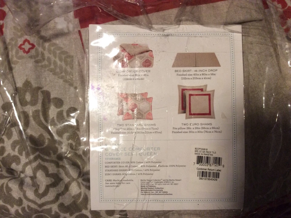 MARTHA STEWART COLLECTION QUEEN pacif tile  (6) PCS DUVET COVER SET - Image 2 of 3