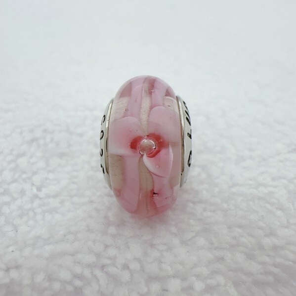 925 Silver Murano Glass European Floral Charm Bead with Large Hole