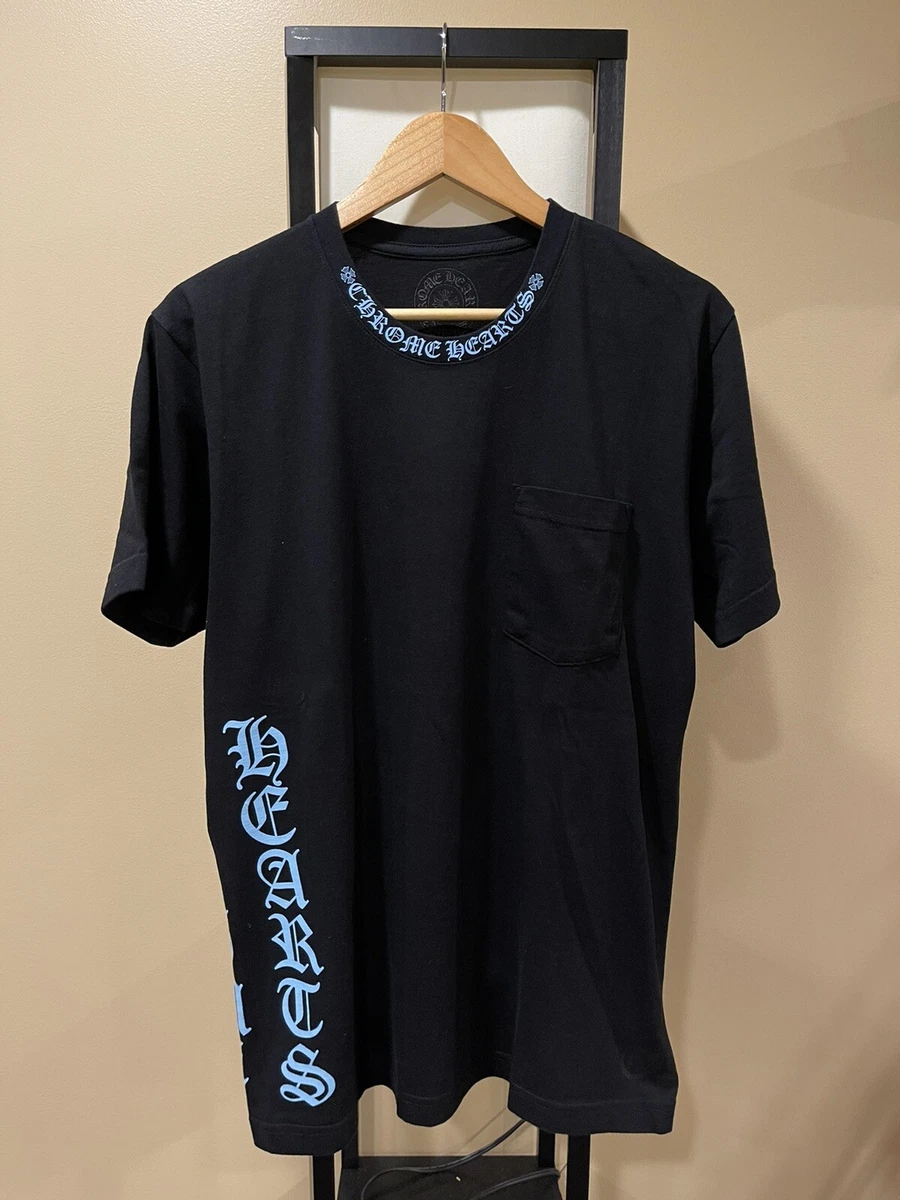 Chrome Hearts Black Pocket Tee Blue Script Neck Logo size Large Chrome Hearts Black Pocket Tee Blue Script Neck Logo size Large