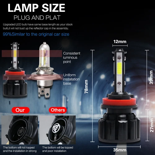 20x H11 H8 H9 LED Headlight Kit High Low Beam Bulbs Super Bright 6500K White - Picture 9 of 11