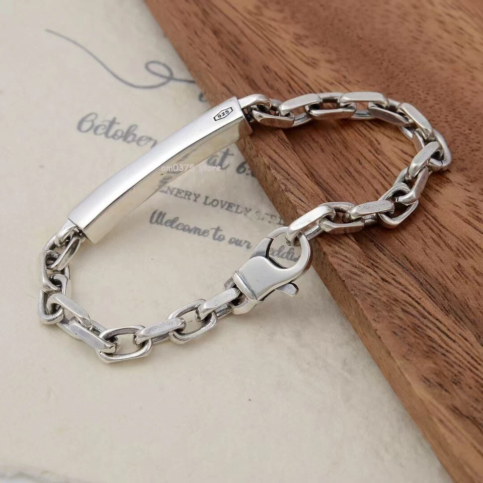 Real 925 Sterling Silver Bracelet Women Man 6mm Geometry Tube Cable Link Chain - Image 4 of 4