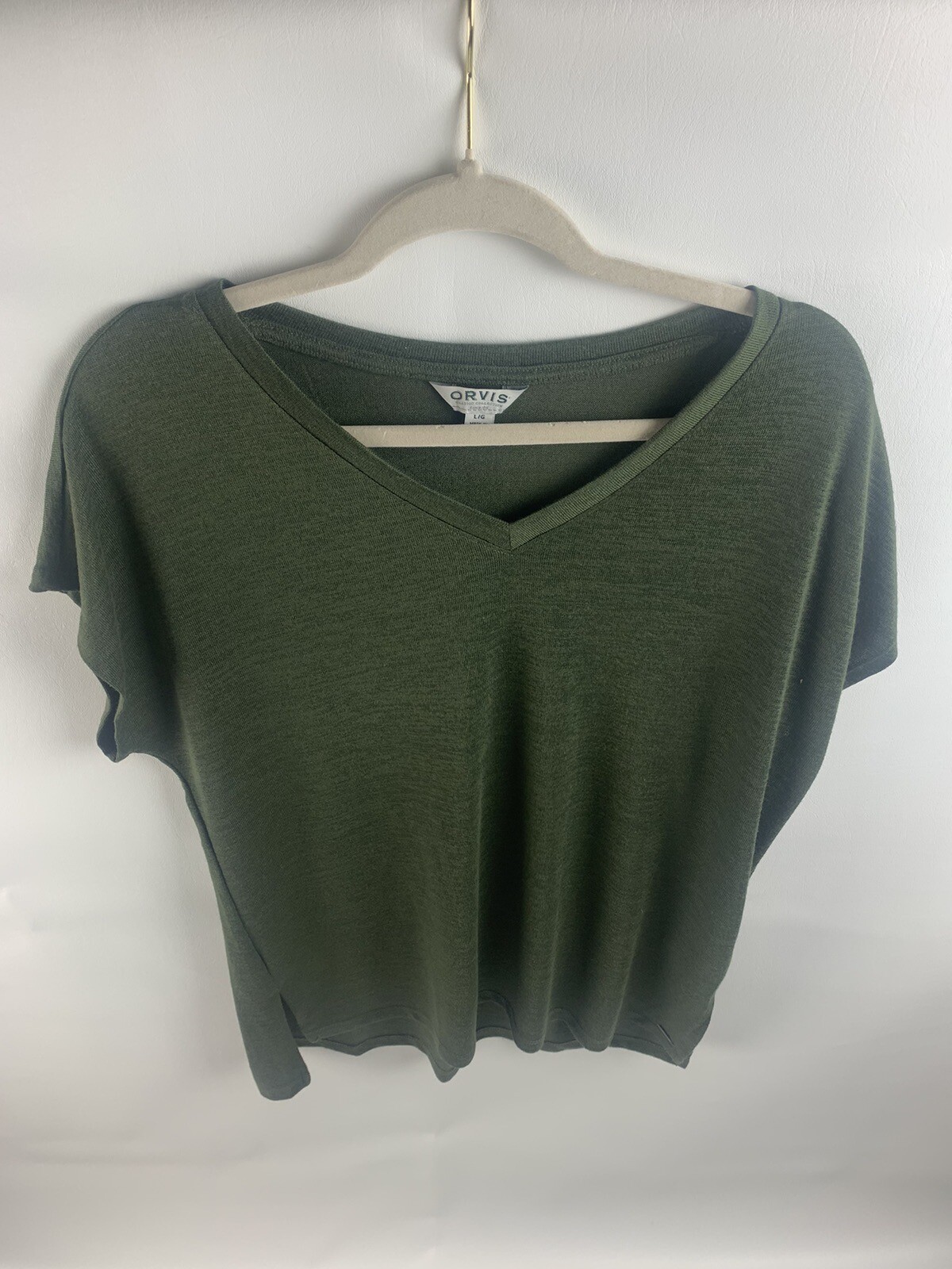 Orvis Olive Green Short Sleeve V-Neck Knit Top, Women's Large | eBay