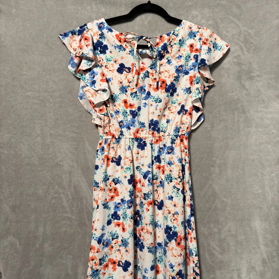 Vestido Merona Blusa Midi Para Mujer XS Multi Floral Volantes Manga Acampanada Lazo Atrás Foto 3 de 4