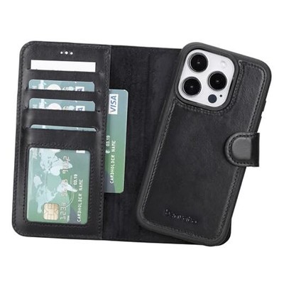 for Case Wallet MagSafe Compatible Full Grain Leather iPhone 15 Pro Max Black